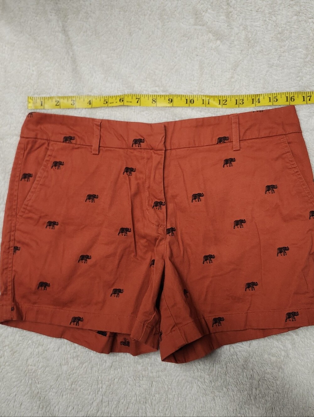 • Cambrige Women's Size 8 Orange Embroidered Elephants Flat Front Chino Shorts - Picture 6 of 9